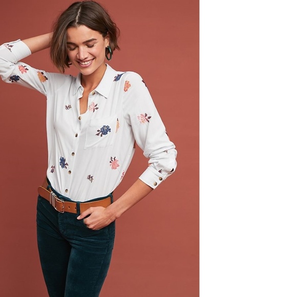 Anthropologie Tops - Anthropologie County Fair Embroidered Buttondown